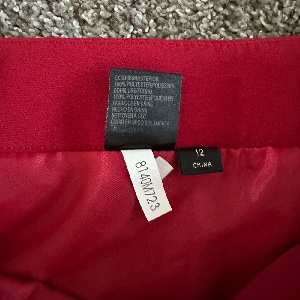 Red skirt & blazer jacket set lined shoulder pads ruffles collar size 12 - Picture 6 of 16